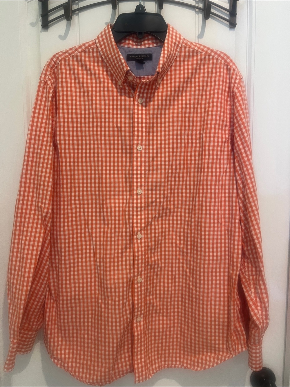 Banana Republic Orange and White Gingham Button-Down Shirt - Men's